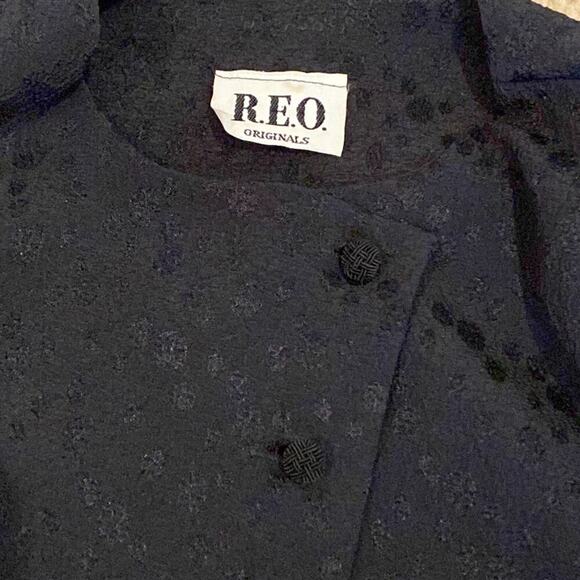 80s vintage REO Originals Black long sleeve Big Shoulder pads MIDI dress Sz 10 - Picture 7 of 8